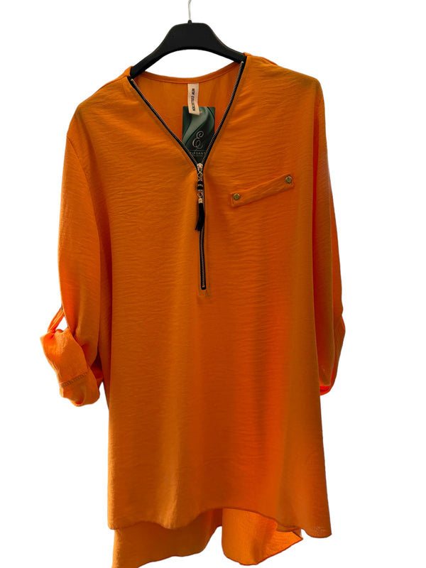 Zip front Italian blouse top orange