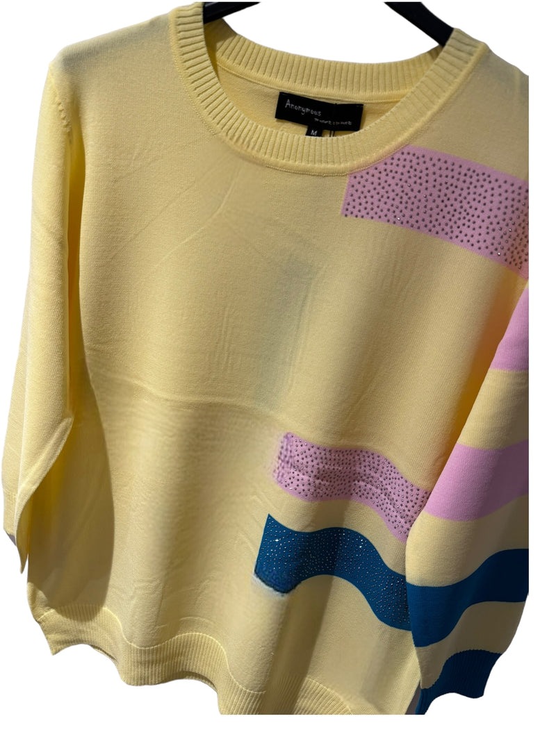 Classic 80s casual jumper in lemon and pink flush