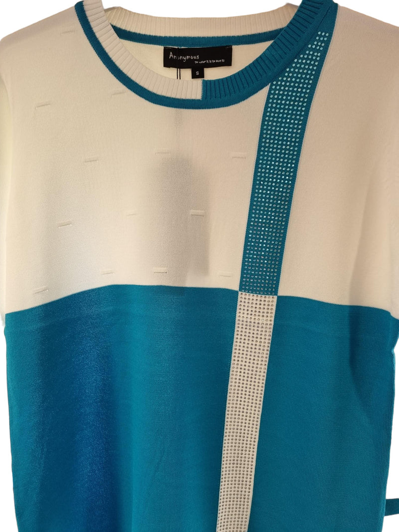 Dress jumper with diamente middle in teal and cream