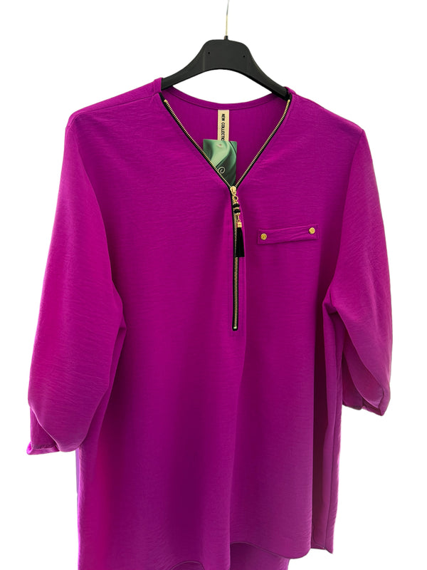 Zip front Italian blouse plum