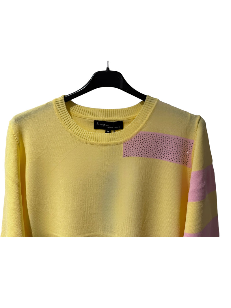 Classic 80s casual jumper in lemon and pink flush