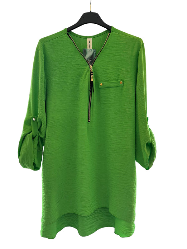 Zip front Italian blouse top chilli green