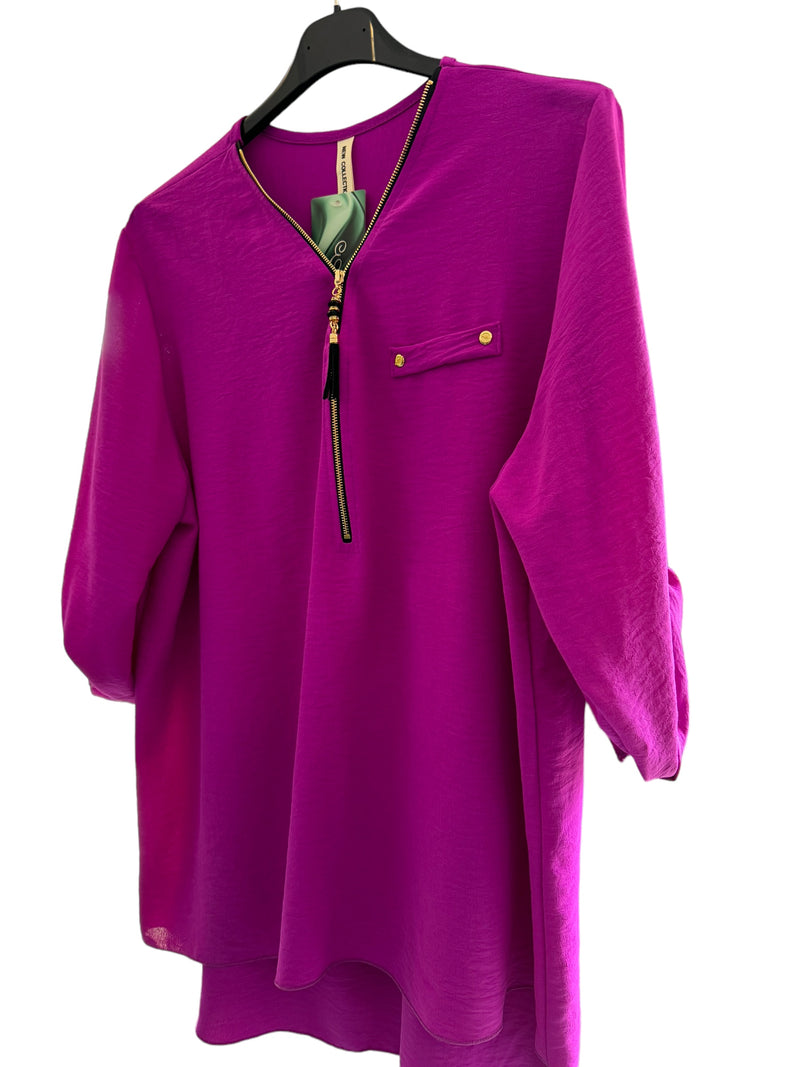 Zip front Italian blouse plum