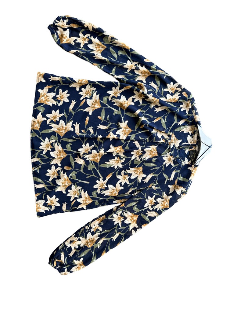 Flower blouse top with lining in navy