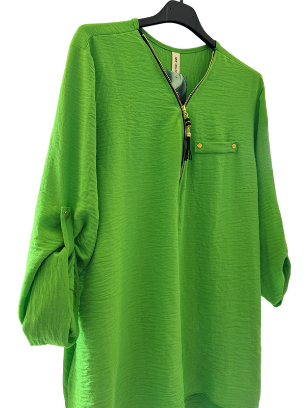 Zip front Italian blouse top chilli green