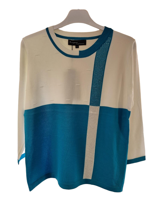 Dress jumper with diamente middle in teal and cream