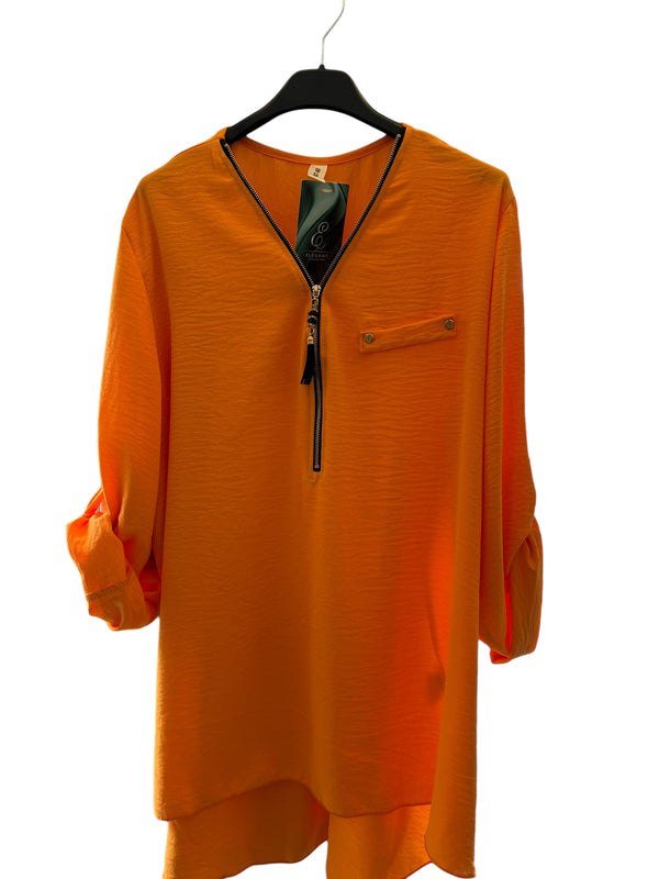 Zip front Italian blouse top orange