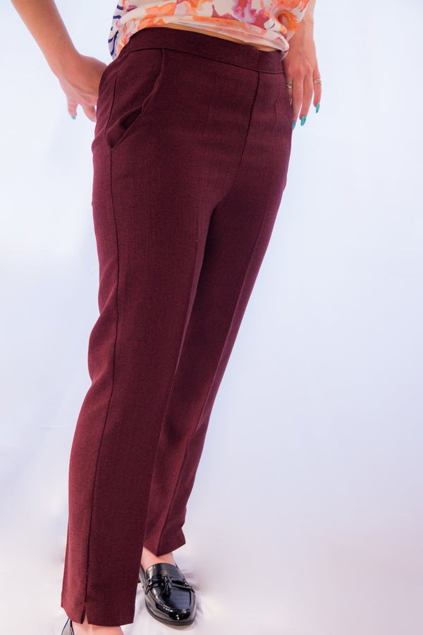 ladies Herringbone burgundy trouser