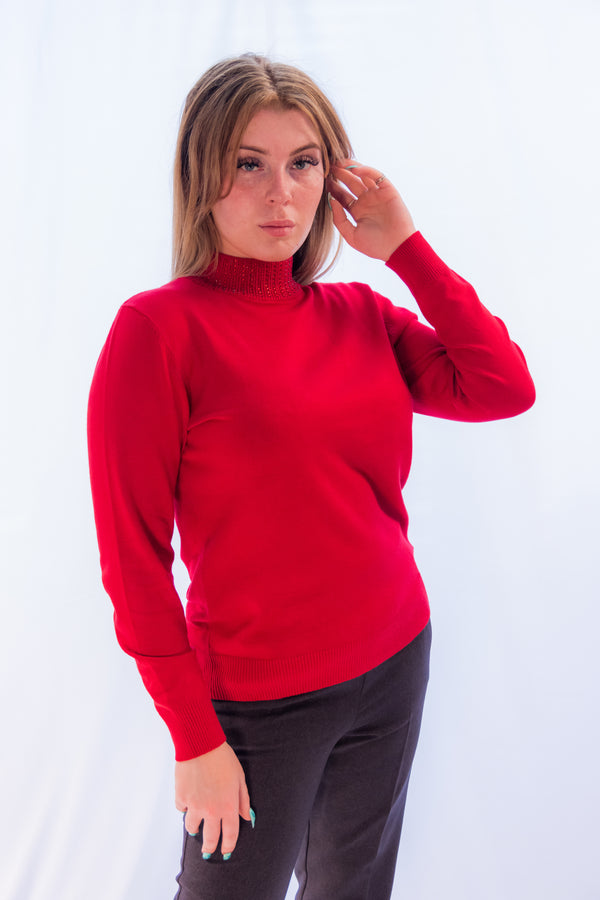 Red sequenced neck jumper