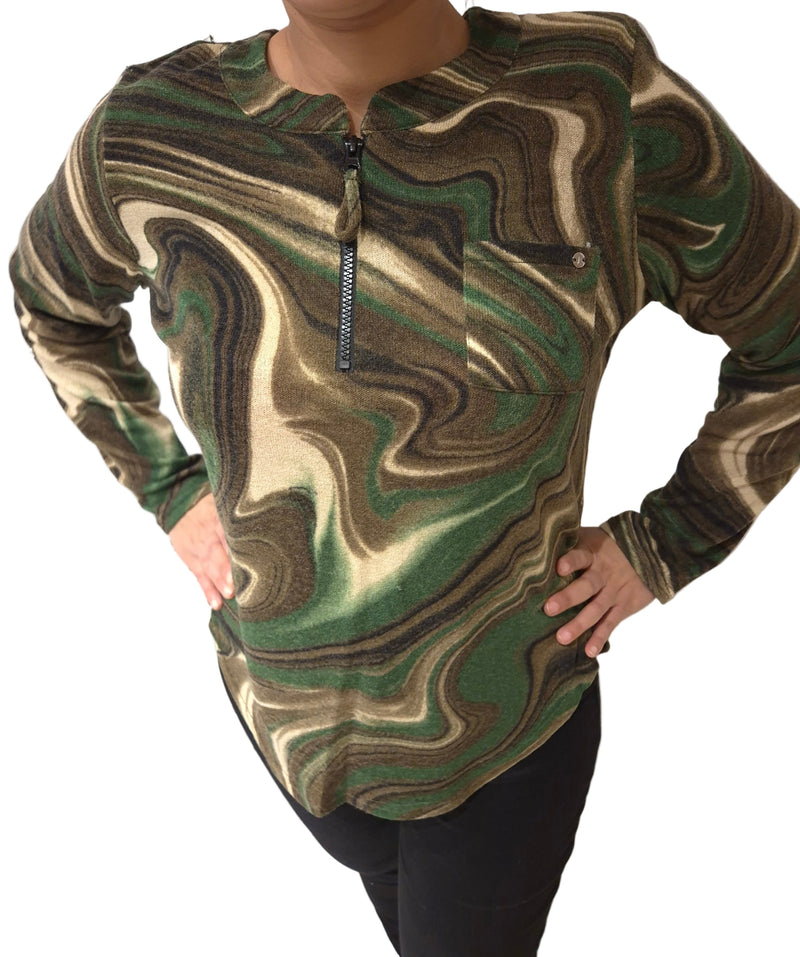 Anonymous Forest print Zip winter Top