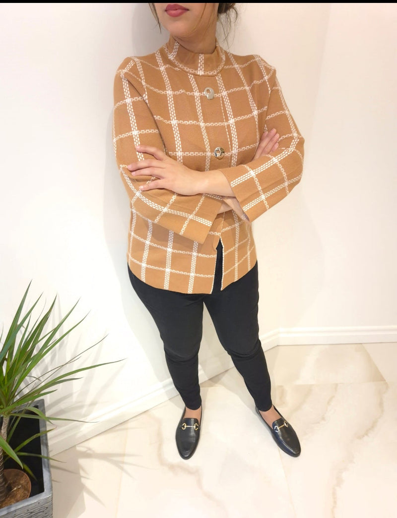 Anonymous Jacket Cardigan Built-up Collar - Tan