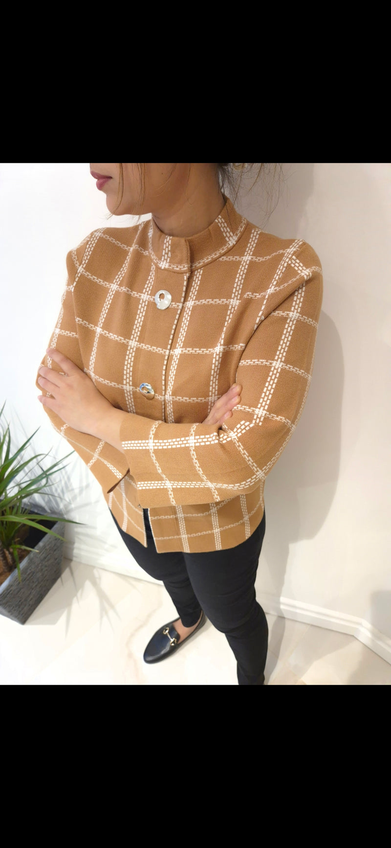Anonymous Jacket Cardigan Built-up Collar - Tan