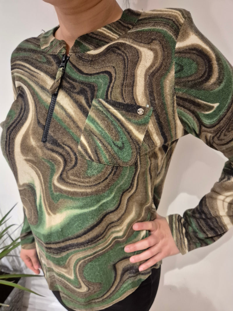 Anonymous Forest print Zip winter Top