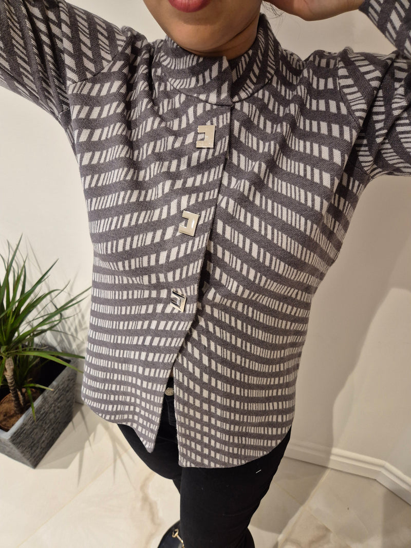 Anonymous Jacket Cardigan in Grey - Built-up Collar