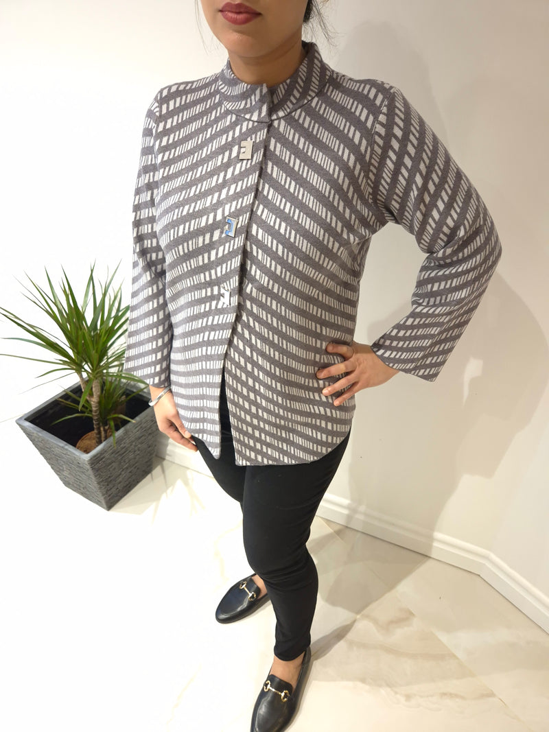 Anonymous Jacket Cardigan in Grey - Built-up Collar