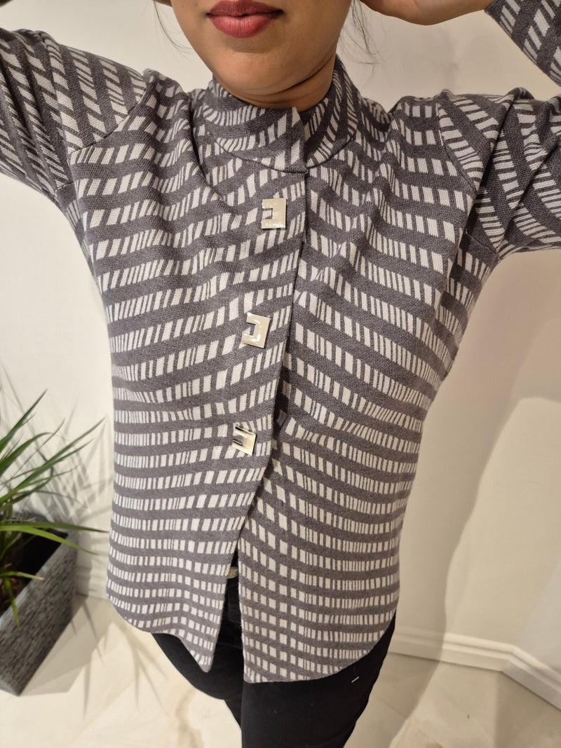 Anonymous Jacket Cardigan in Grey - Built-up Collar